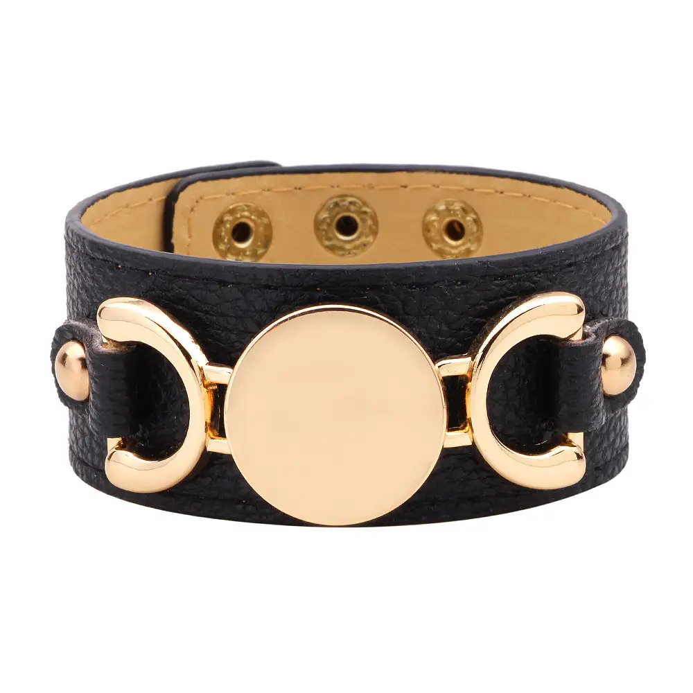 Wide Rose Gold PU Leather Bracelet for Women