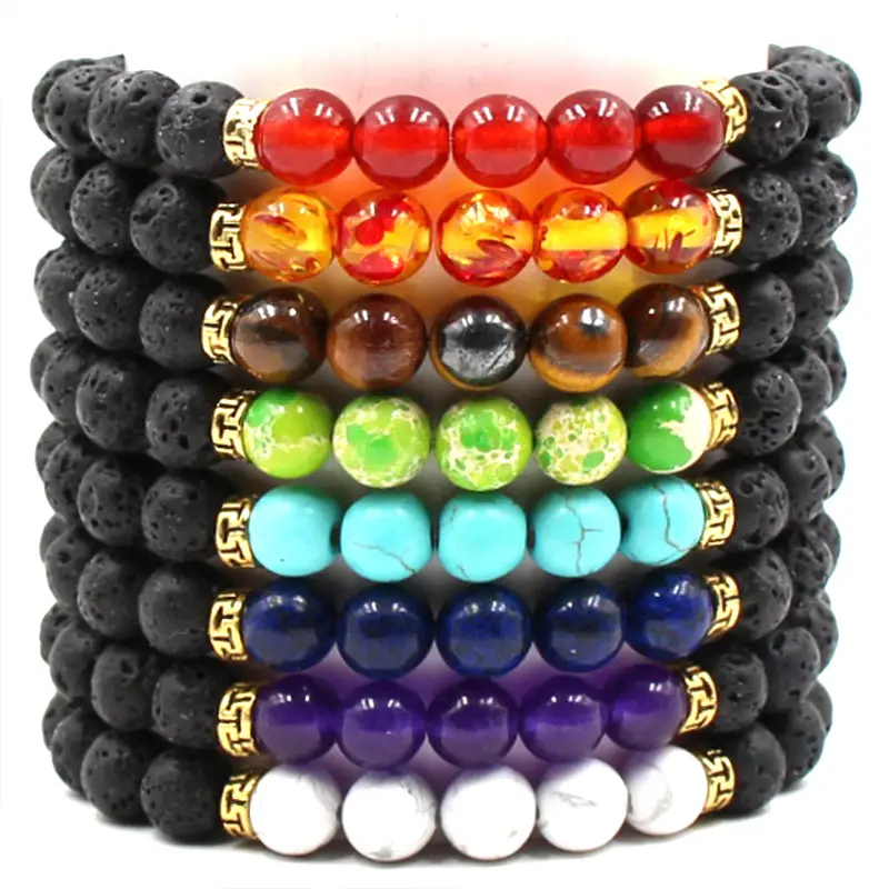 Lava Stone Bracelets with Tiger Eye Gems for Daily Wear