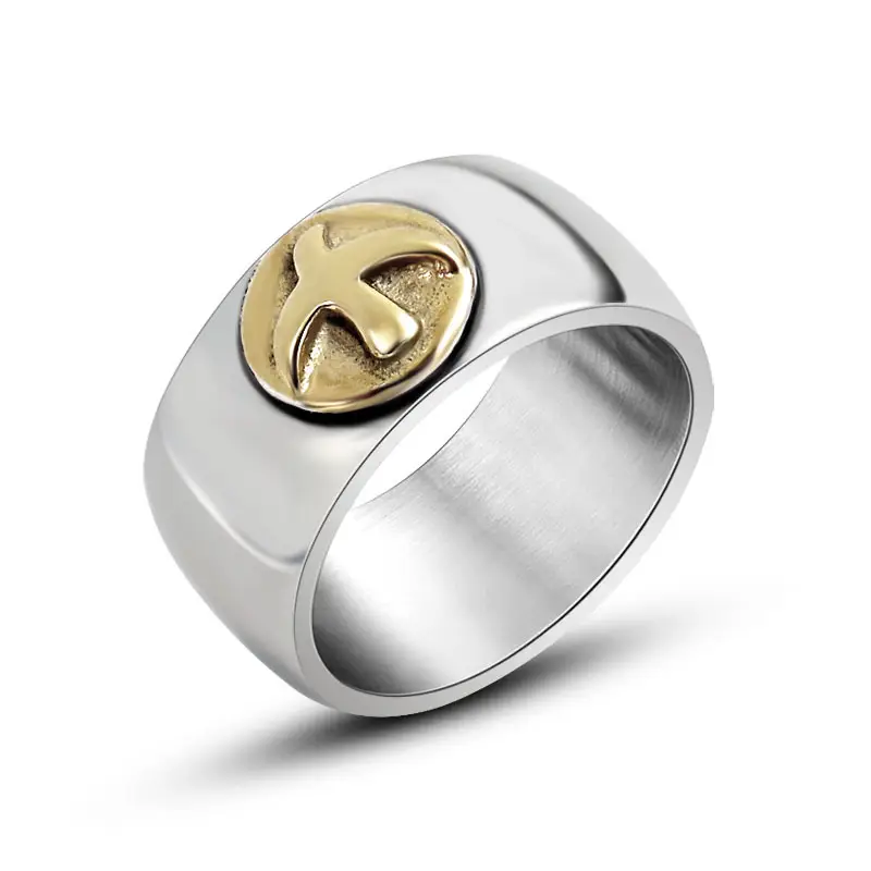 Men's Titanium Steel Ring with Gold Bird Emblem