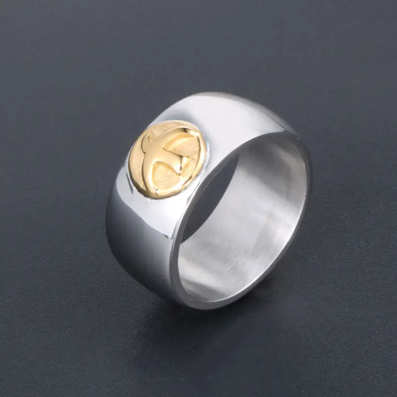 Men's Titanium Steel Ring with Gold Bird Emblem