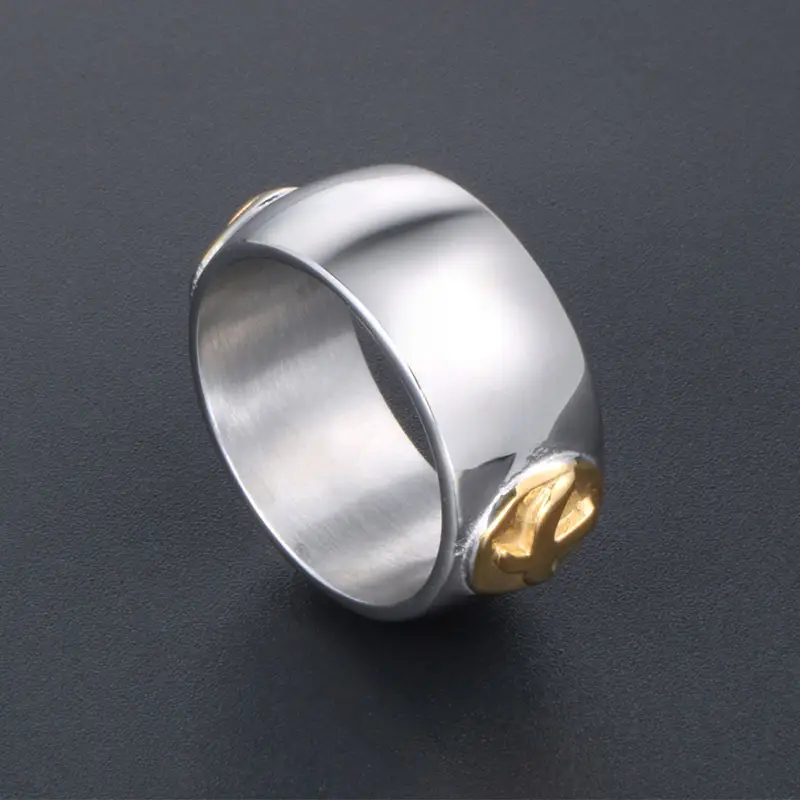 Men's Titanium Steel Ring with Gold Bird Emblem