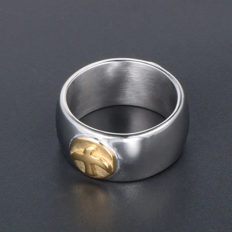 Men's Titanium Steel Ring with Gold Bird Emblem
