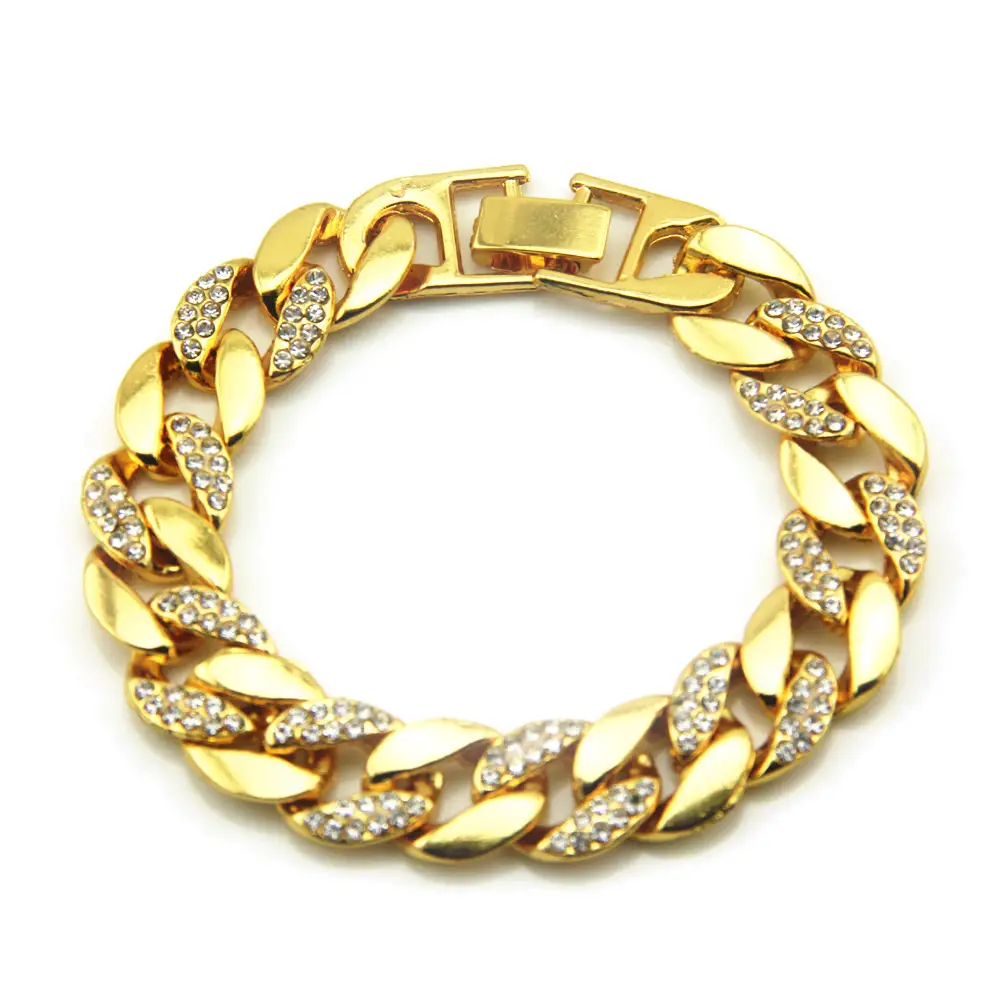 Gold Cuban Chain Bracelet with Diamonds for Men