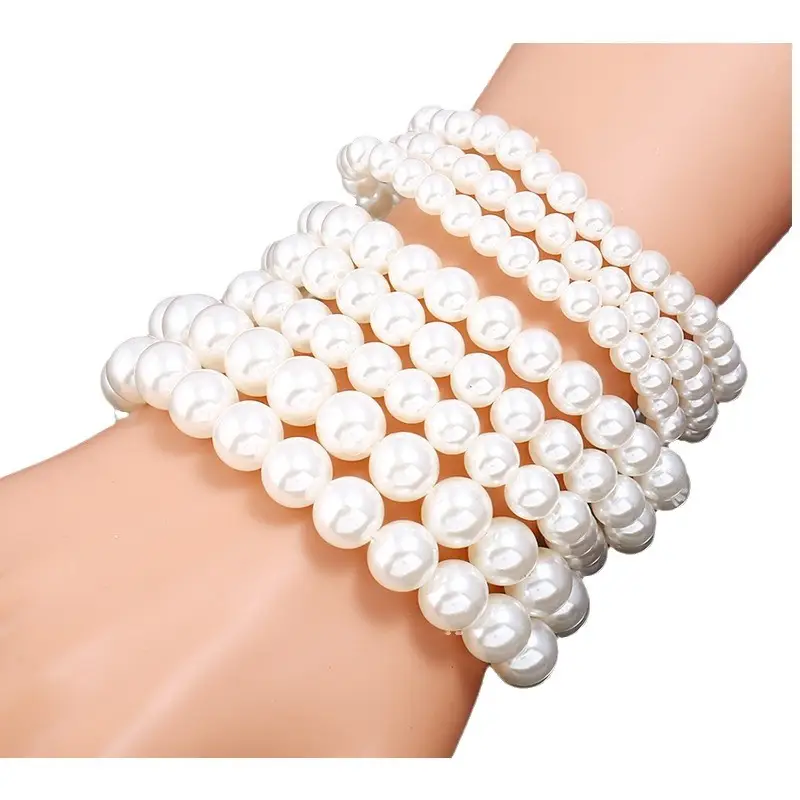 Multi Layer Pearl Bracelet Beige Luxury Pakistani Women