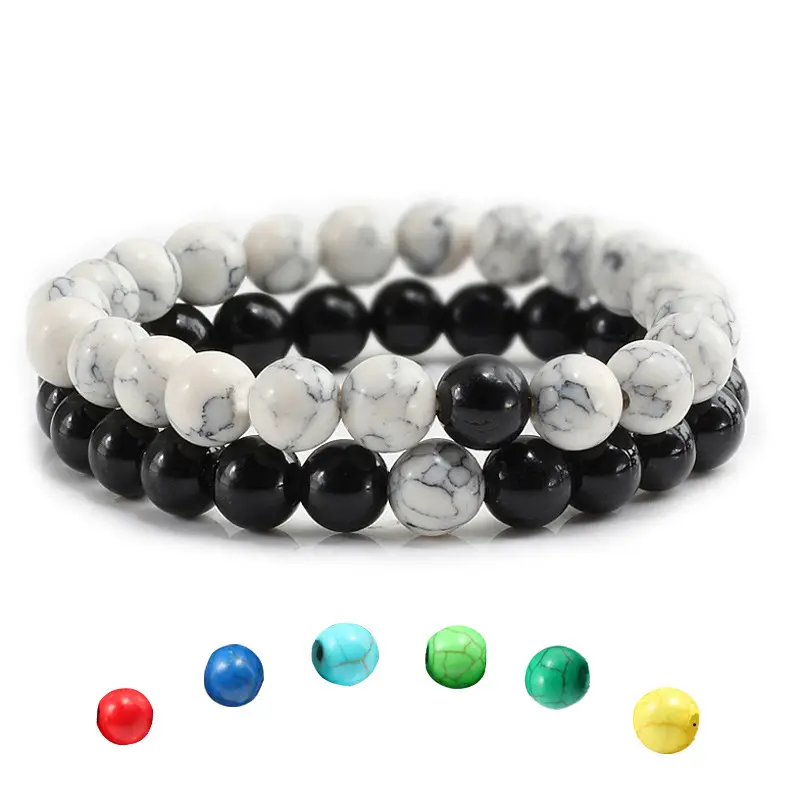 Black Marble Beaded Bracelet Set with Color Options