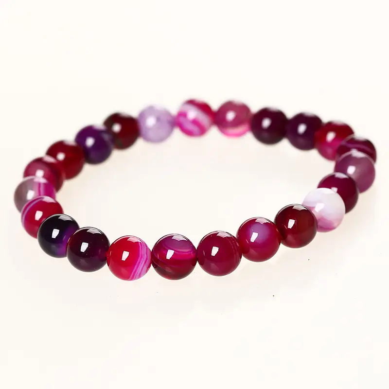 Rose Red Agate Bracelet Beads Set for Women