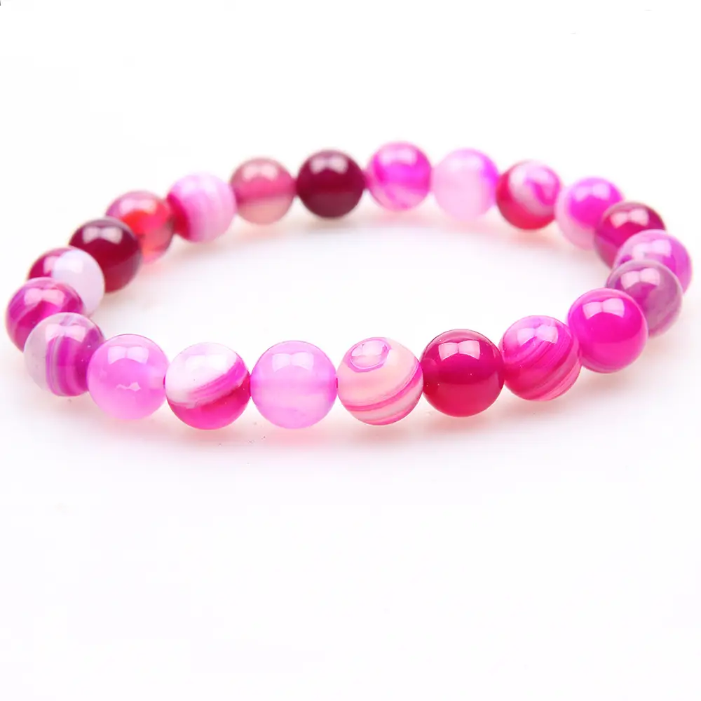 Rose Red Agate Bracelet Beads Set for Women