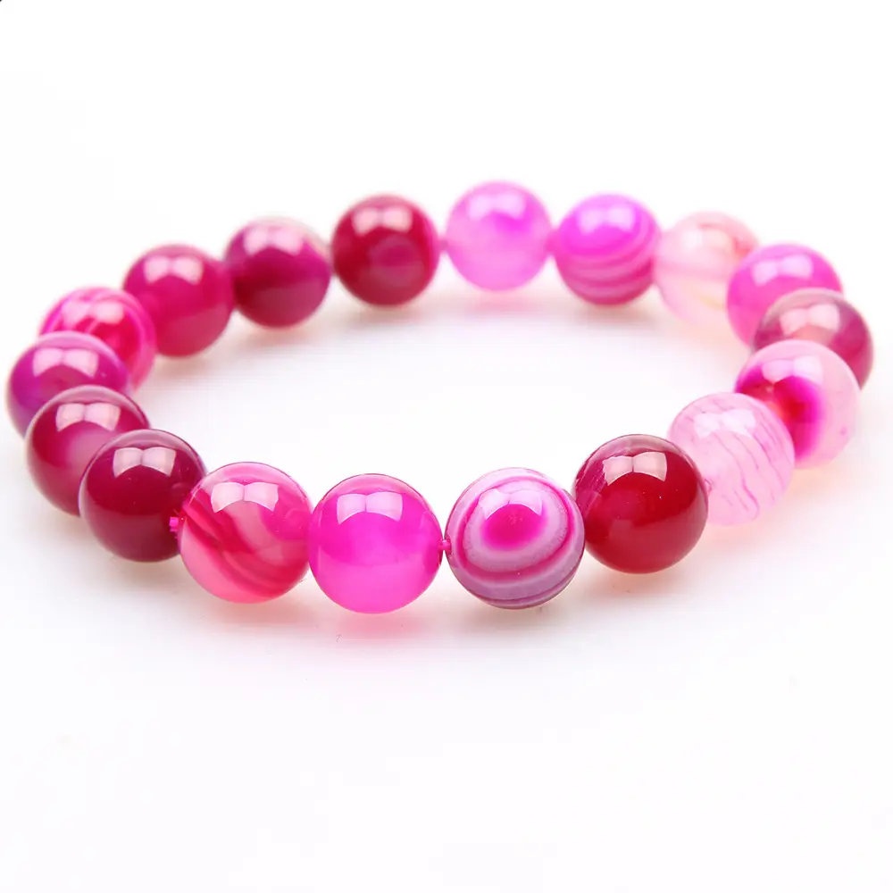 Rose Red Agate Bracelet Beads Set for Women
