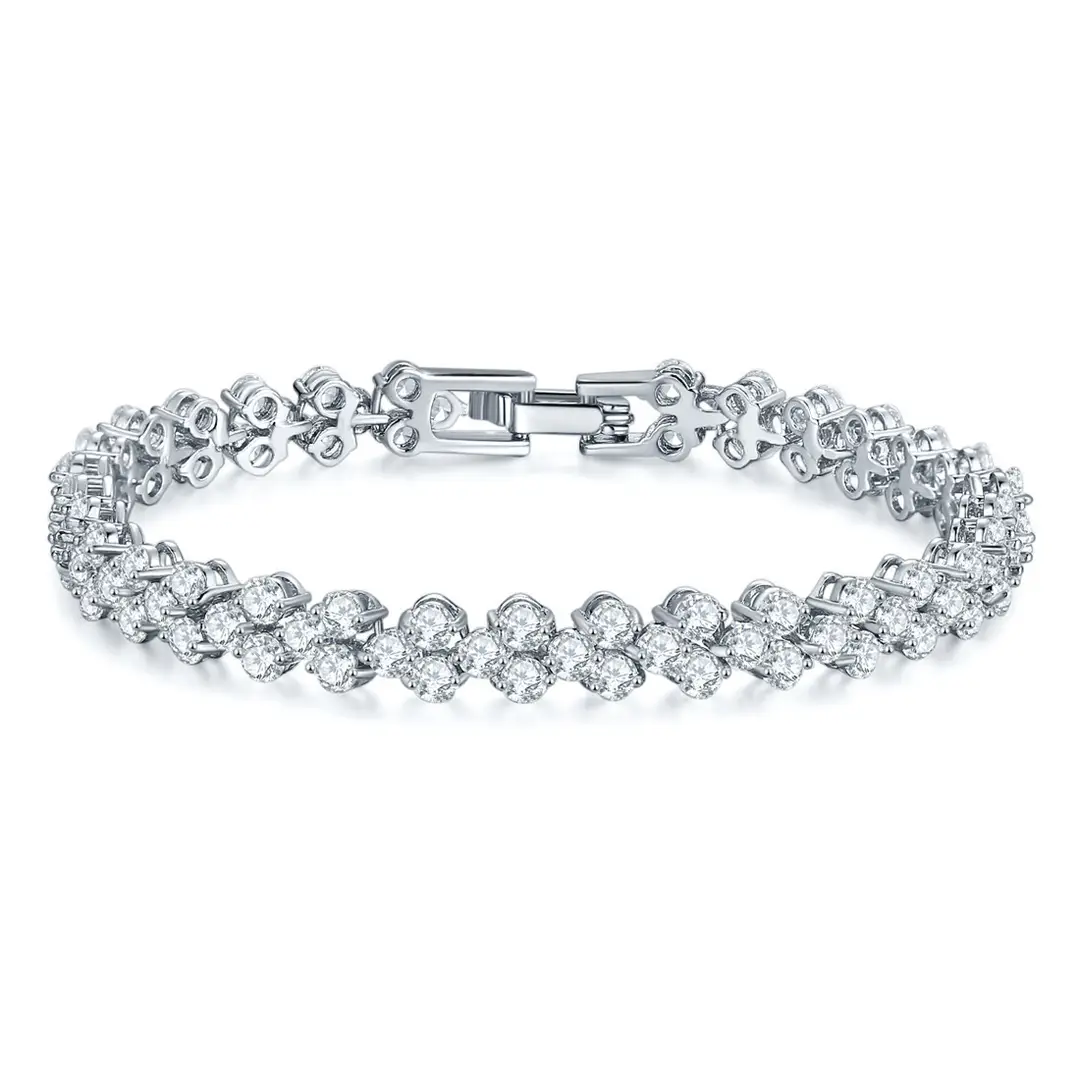 Silver Plated Zircon Floral Bracelet for Women