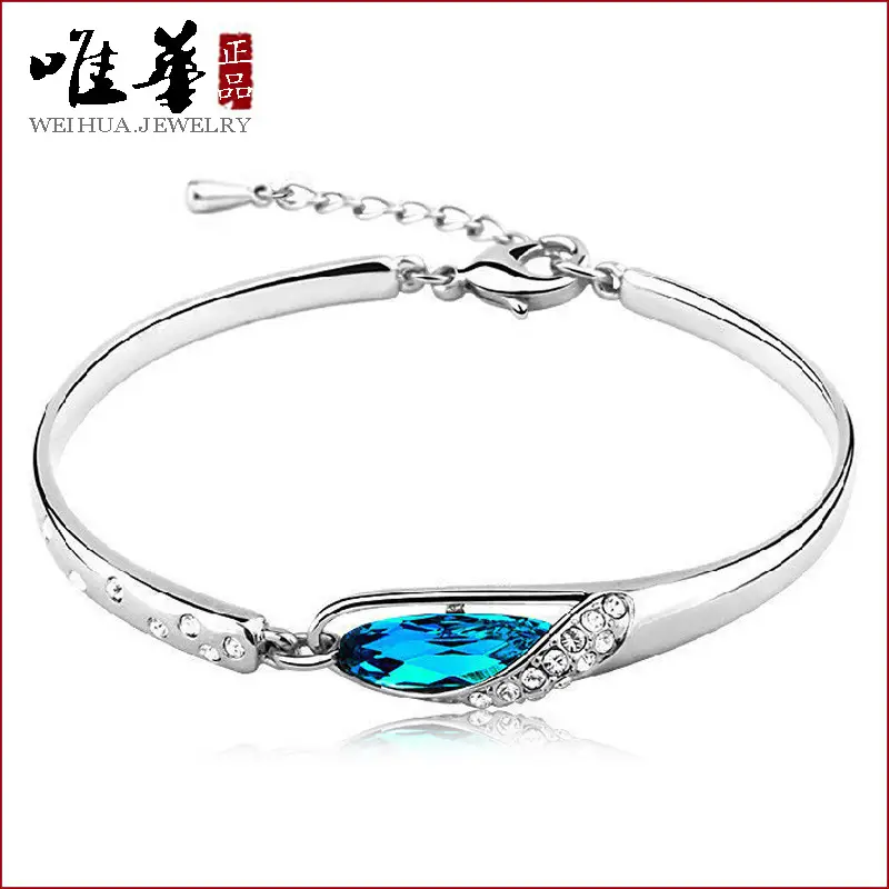 Silver Plated Blue Crystal Bangle for Women