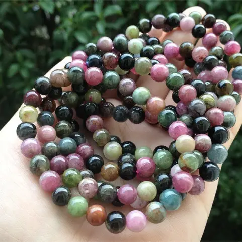 Natural Tourmaline Bracelet 5-10mm Pink Black Earthy