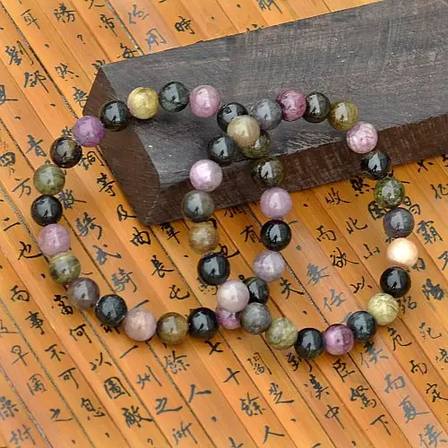 Natural Tourmaline Bracelet 5-10mm Pink Black Earthy