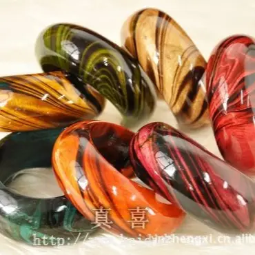 Handcrafted Mango Wood Bracelets in Red Green Yellow Blue