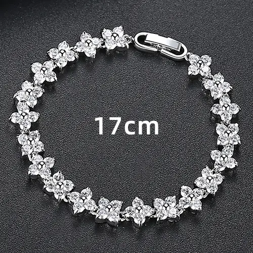 Silver Flower Bracelet for Women with Sparkling Stones