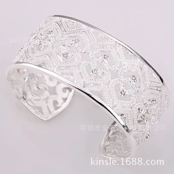 Silver Heart Bracelet with Zircon Stones for Women