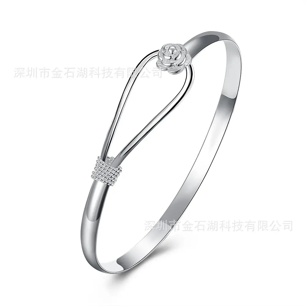 Silver Bracelet with Flower Charm & Sparkle Band