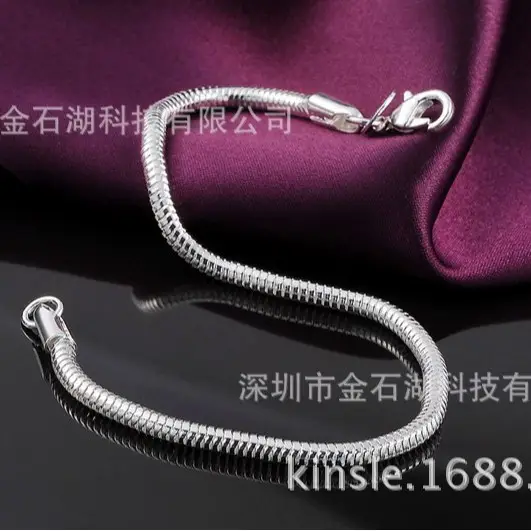 3MM Silver Snake Bone Bracelet for Women