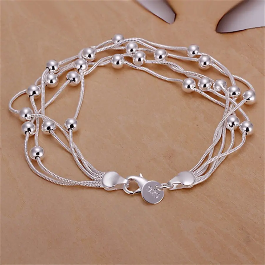 Silver Plated Five-Line Beaded Bracelet for Women