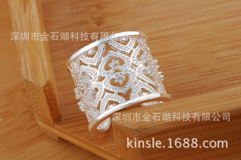 Silver Multi-Heart Cuff Ring with Zircon Stones