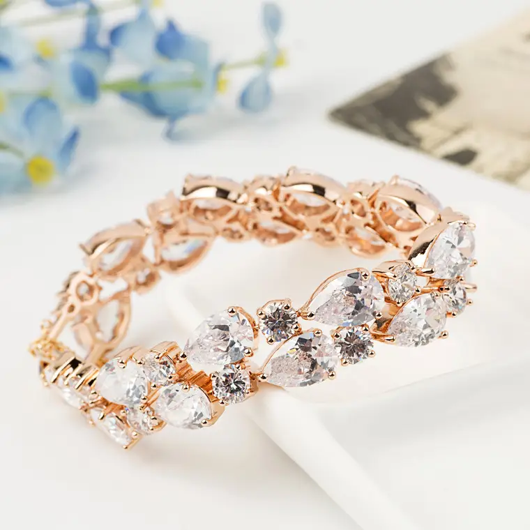 Women Rose Gold Zircon Banquet Bracelet for Weddings Parties