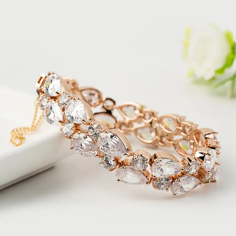 Women Rose Gold Zircon Banquet Bracelet for Weddings Parties