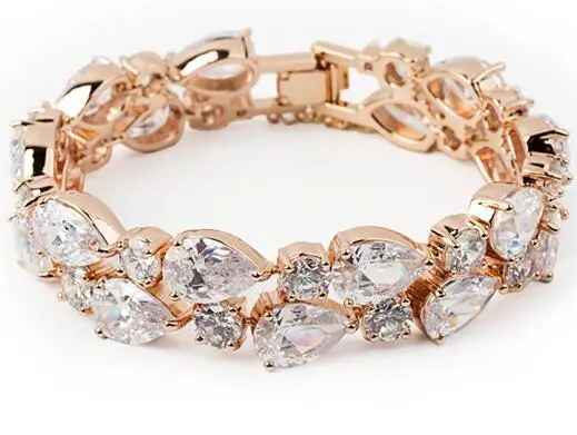 Women Rose Gold Zircon Banquet Bracelet for Weddings Parties