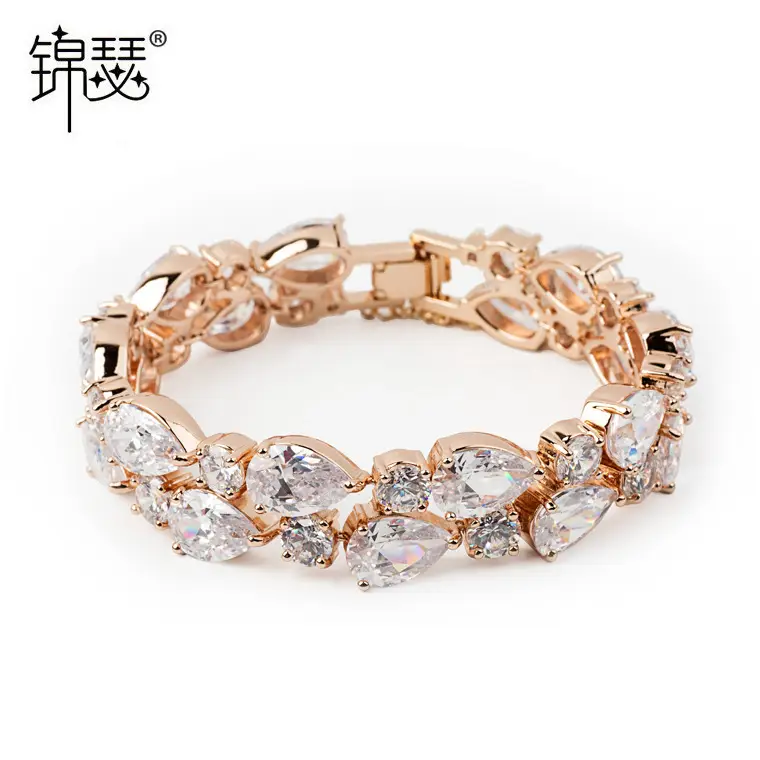 Women Rose Gold Zircon Banquet Bracelet for Weddings Parties