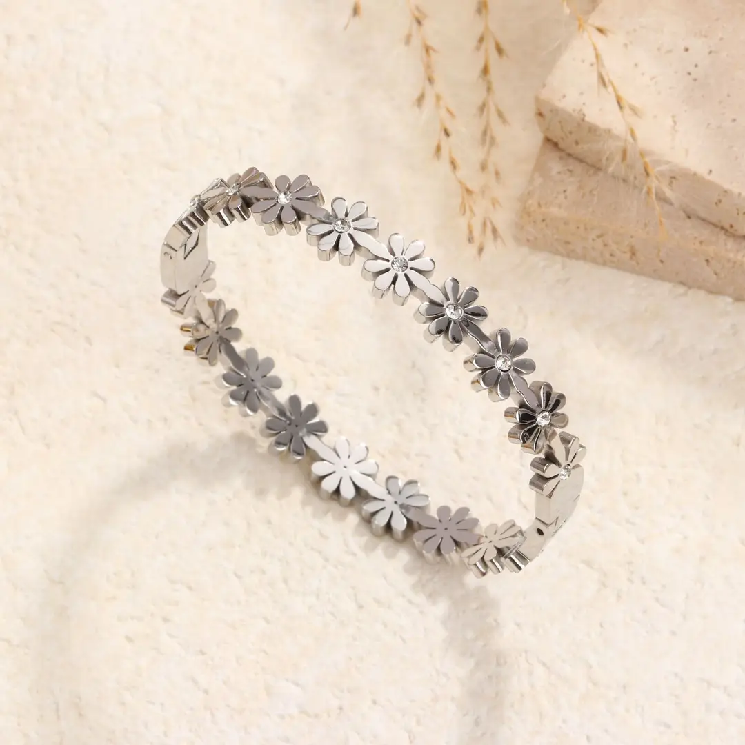 Stainless Steel Bracelets with Diamond Accents for Women