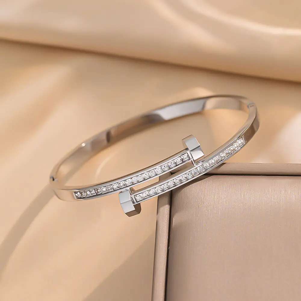 Stainless Steel Bracelets with Diamond Accents for Women