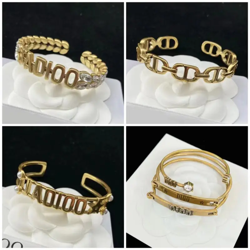 Gold Brass Open Bracelet with Sparkling Accents