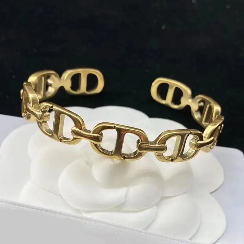 Gold Brass Open Bracelet with Sparkling Accents