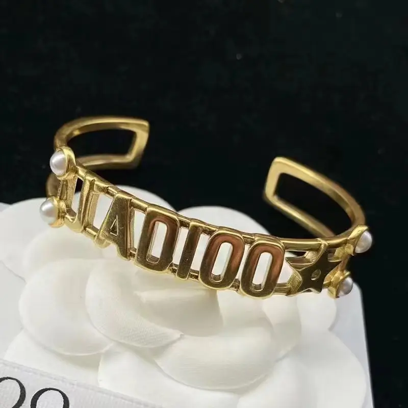 Gold Brass Open Bracelet with Sparkling Accents