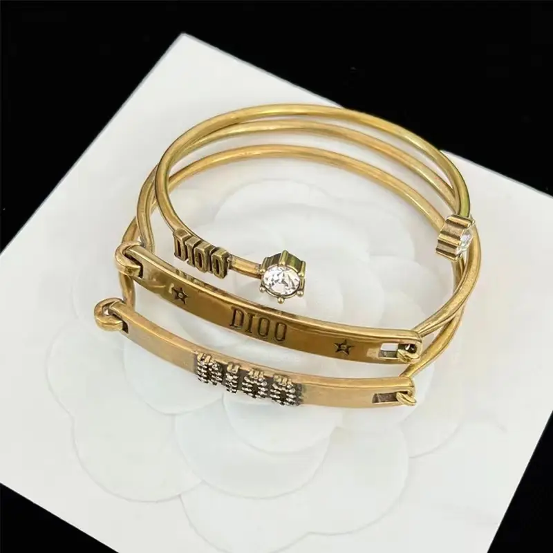 Gold Brass Open Bracelet with Sparkling Accents