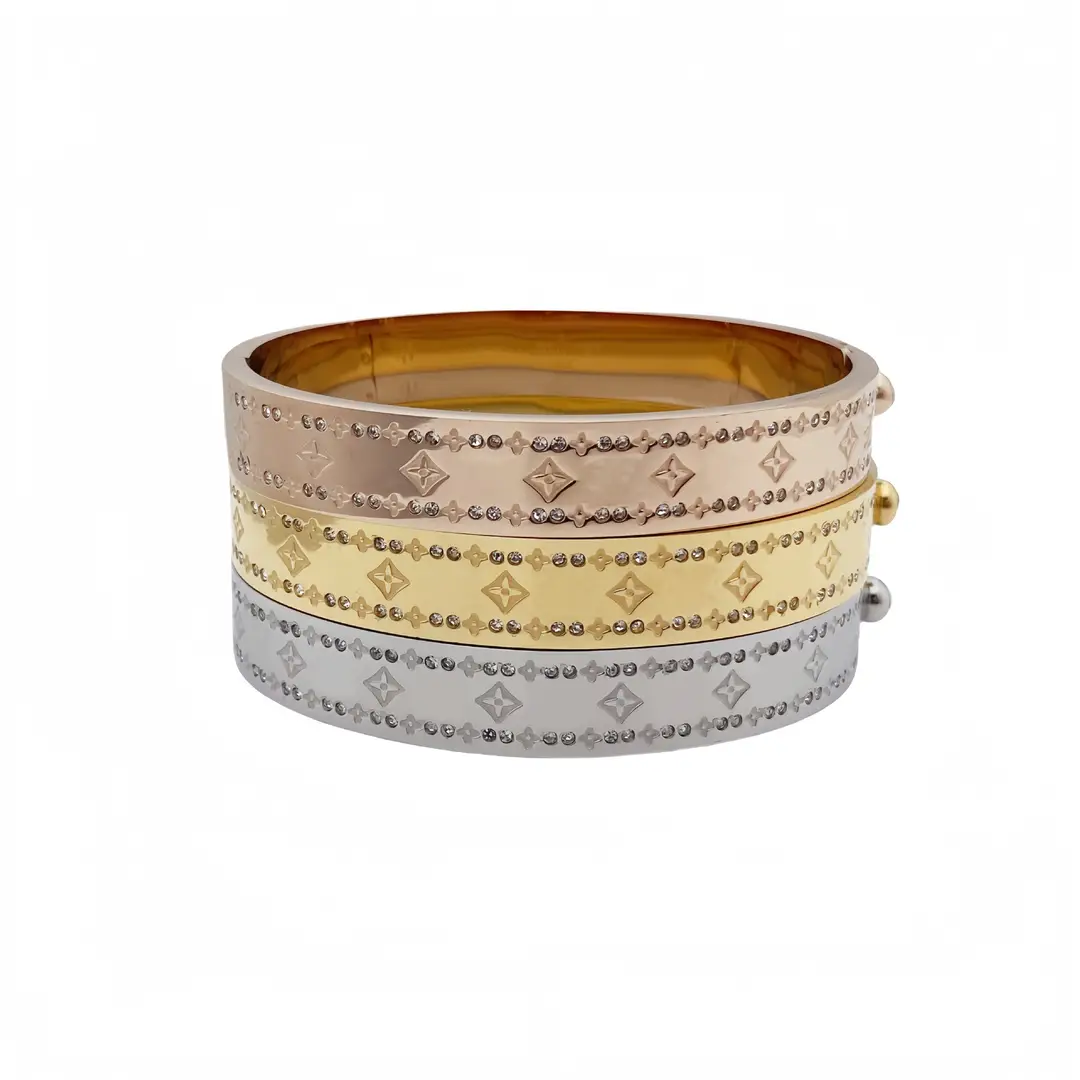 Triple Layered Floral Bracelet Gold Silver Rose Gold