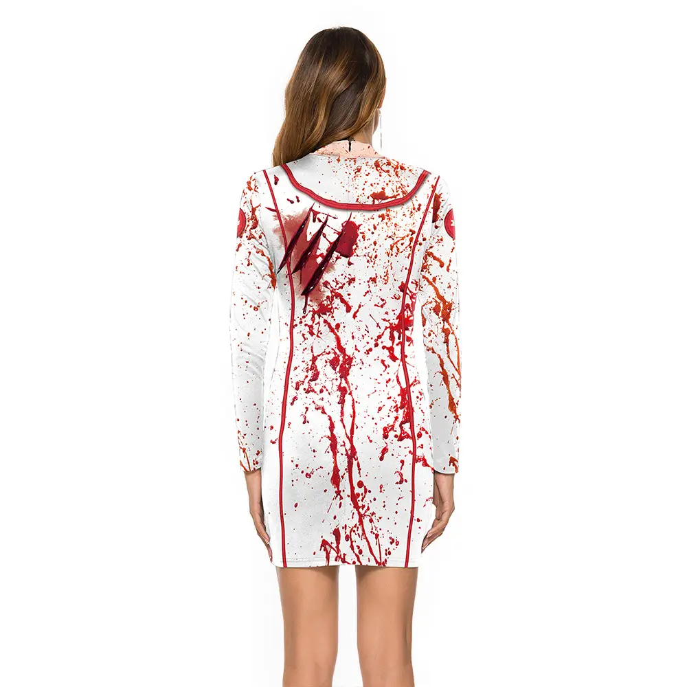 Women Halloween Nurse Costume Dress Bloody Short Skirt