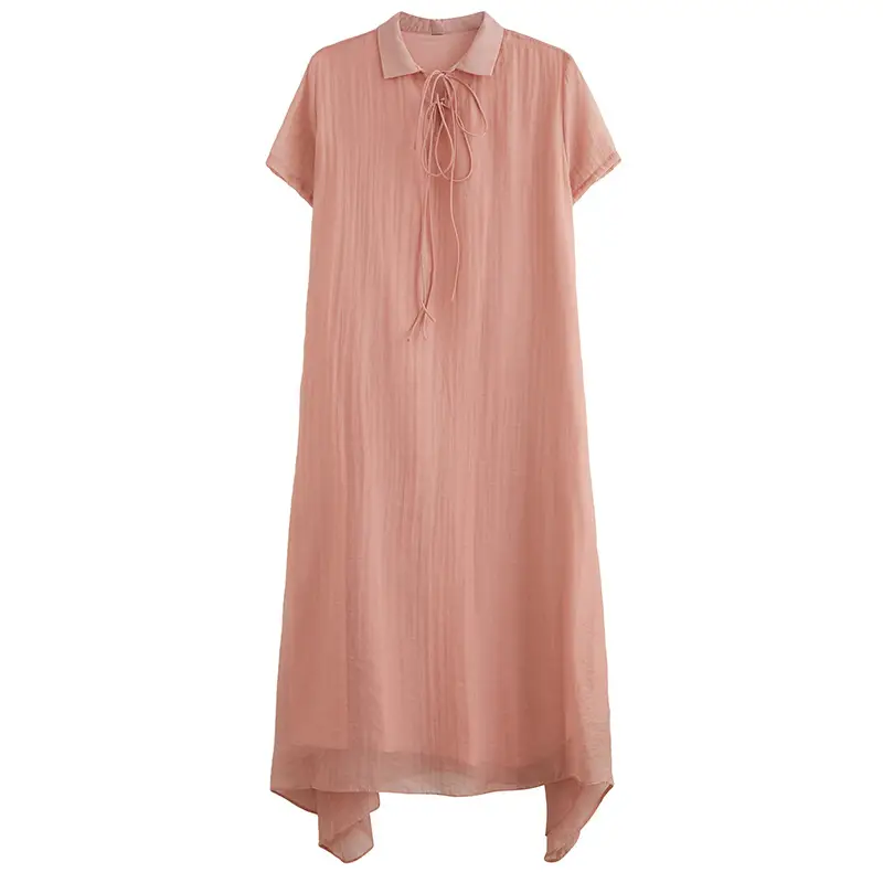 White Loose Summer Dress for Women XL with Lapel Lace-Up Design