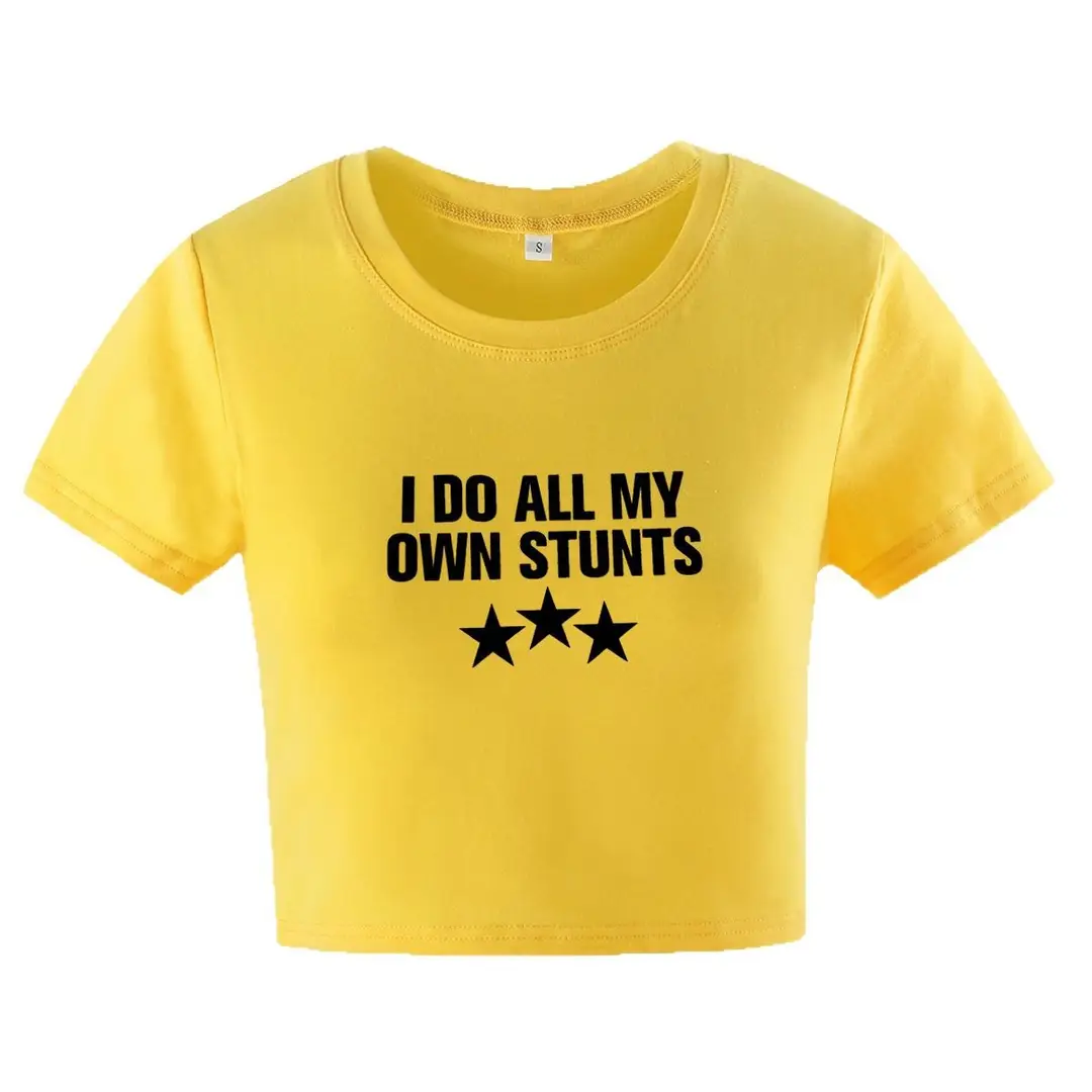 Women Letter Printed Navel T-Shirt Black Short Sleeve