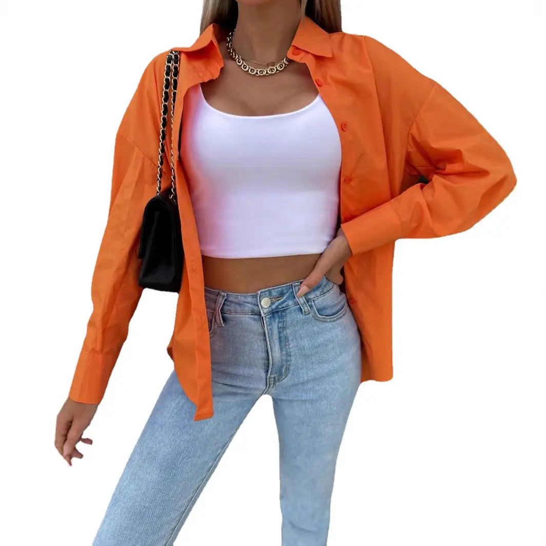 Women Loose V Neck Button Shirt Summer White