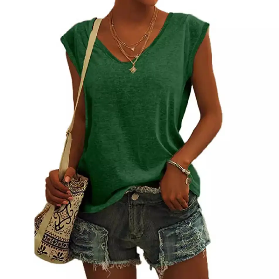 Women V Neck T-Shirt Black High Quality New