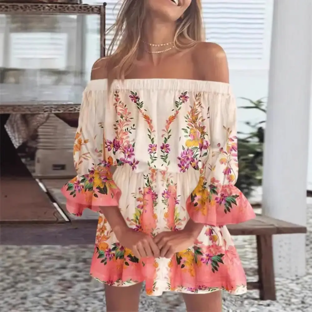 Women Off-Shoulder Printed Dress 2023 Trendy Stylish