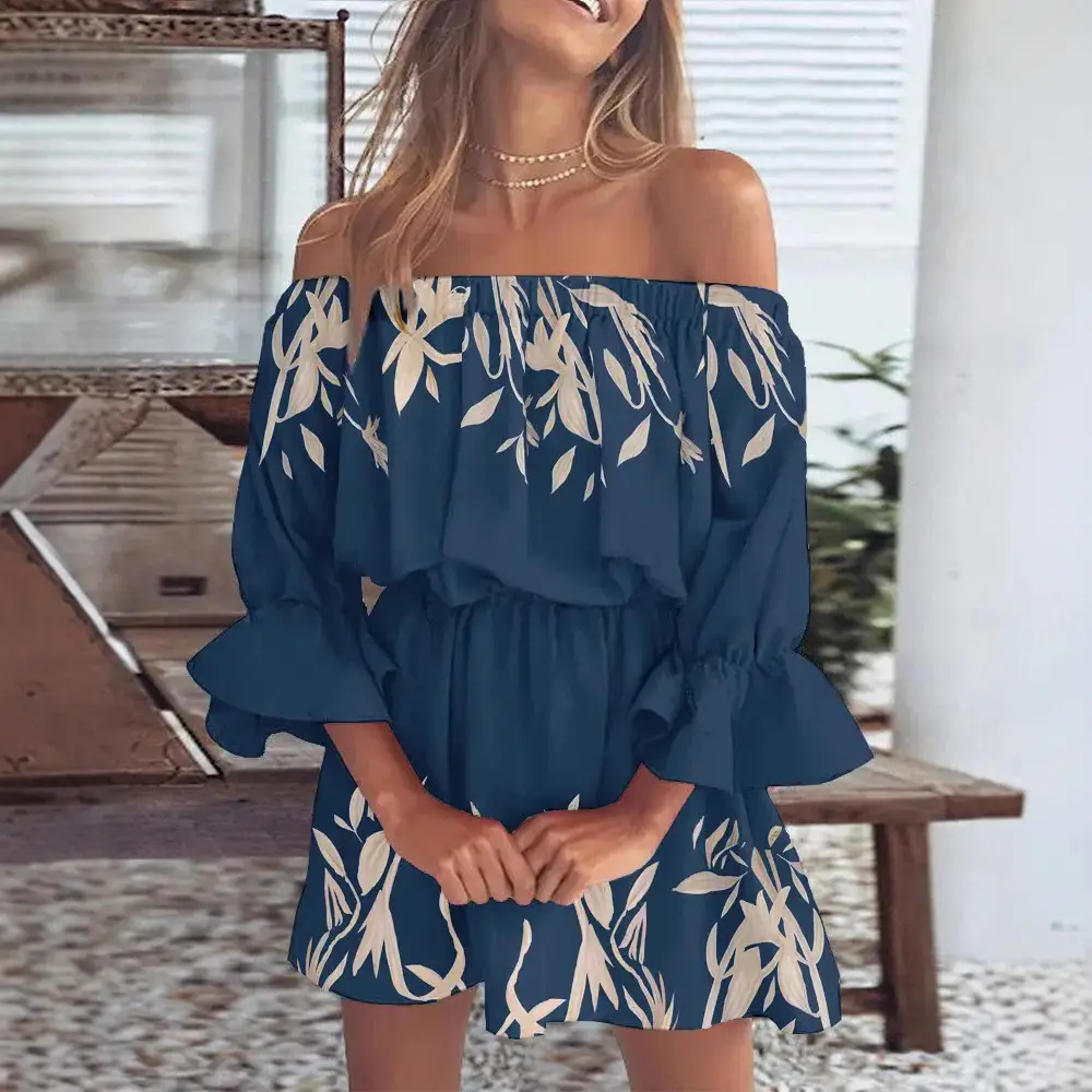 Women Off-Shoulder Printed Dress 2023 Trendy Stylish