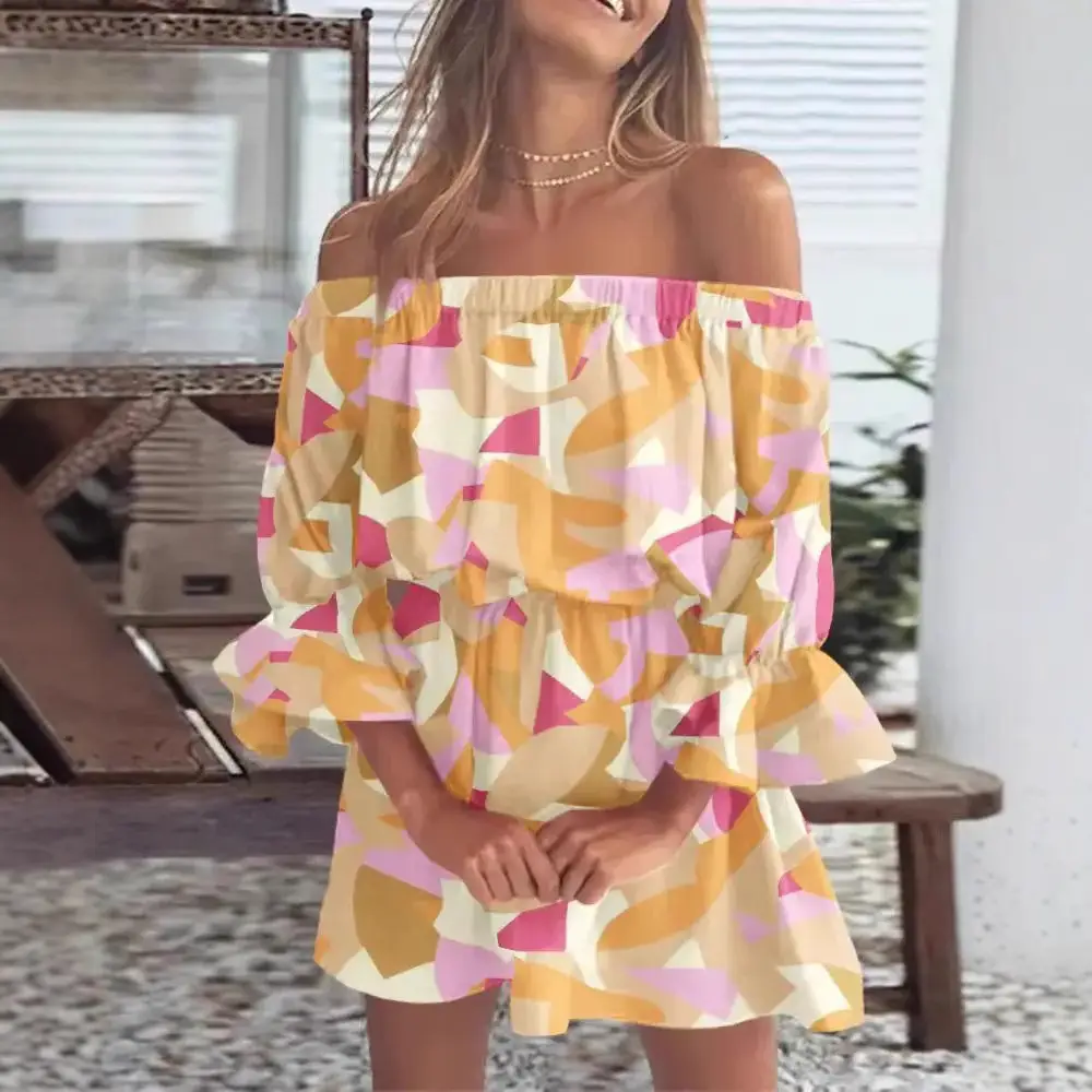 Women Off-Shoulder Printed Dress 2023 Trendy Stylish
