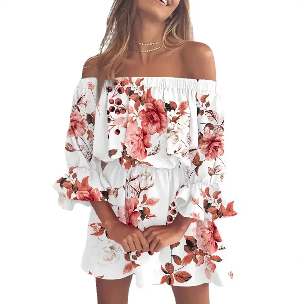 Women Off-Shoulder Printed Dress 2023 Trendy Stylish