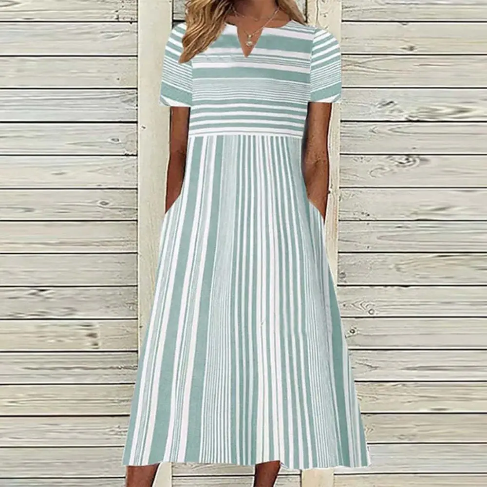 Women Plaid V-neck Short Sleeve Dress S-Grey