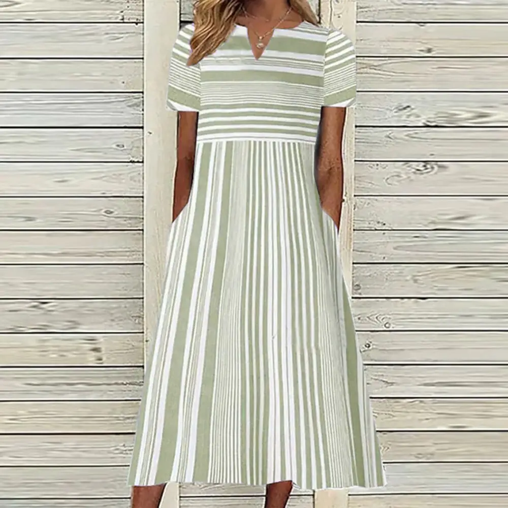 Women Plaid V-neck Short Sleeve Dress S-Grey