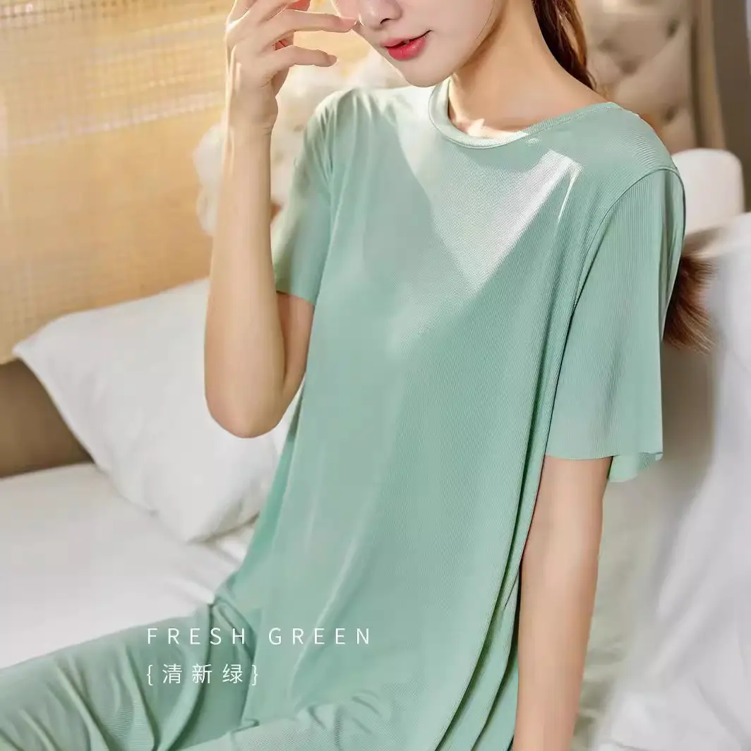 Women Ice Silk Loose Sleep Dress Gray Summer