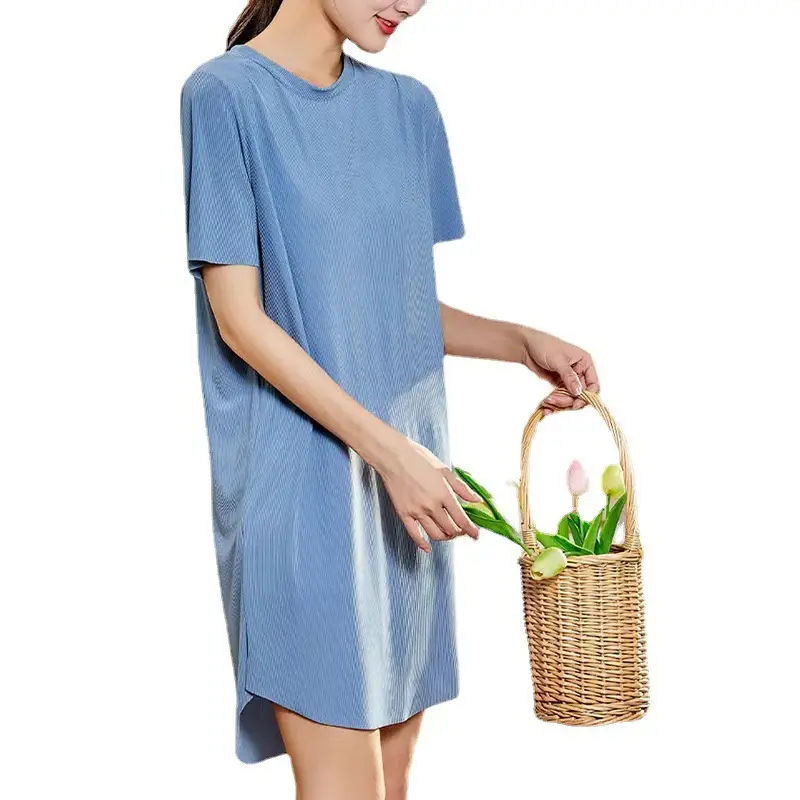 Women Ice Silk Loose Sleep Dress Gray Summer