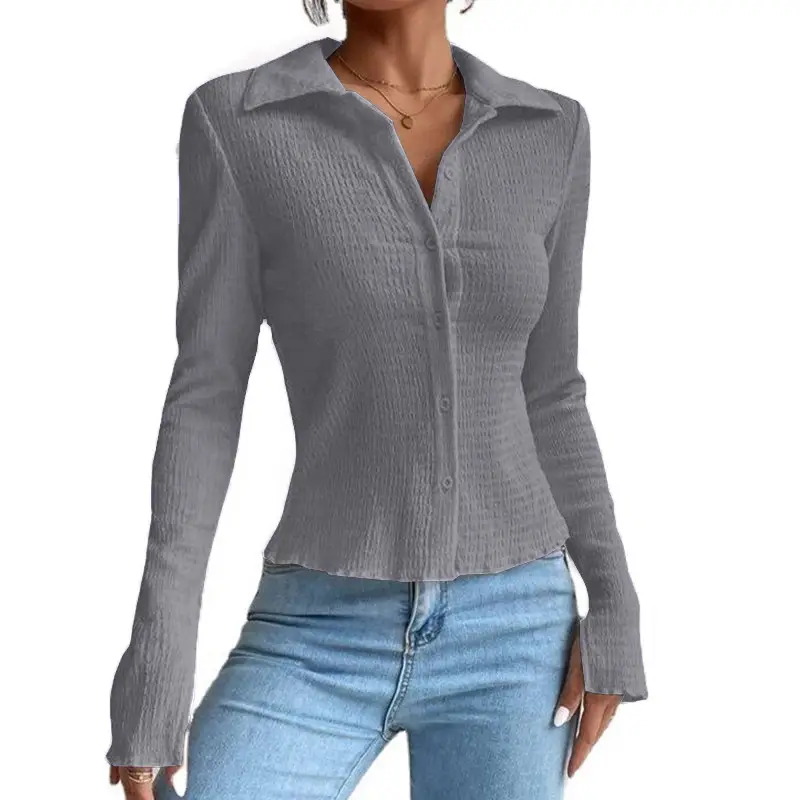 Women Solid Stitched Cardigan Gray Winter T-Shirt