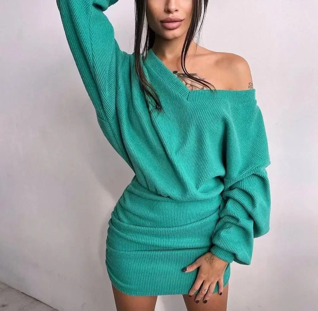 V-Neck Knitted Dress for Women Winter Pakistan