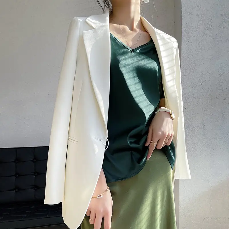 Women Simulated Silk V Neck T-Shirt White Summer